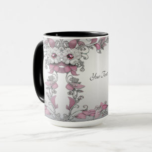 Roze Zilver Witte Bloem Mok