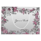 Roze Zilver Witte Bloemige Cadeautas (Achterkant)