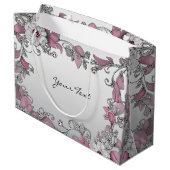 Roze Zilver Witte Bloemige Cadeautas (Achterkant Gekanteld)