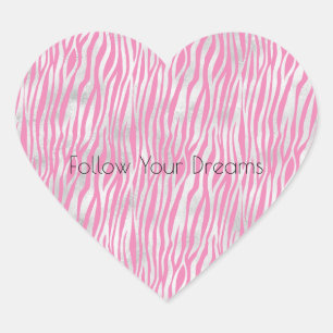 Roze Zilver Zebra Hart Sticker