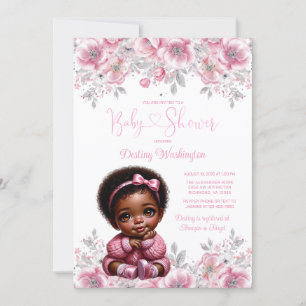 Roze Zilveren Afro Meisje Trui Baby shower Kaart