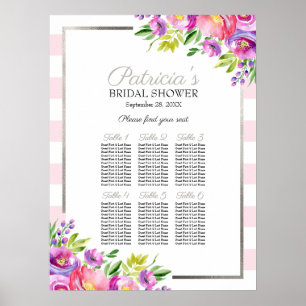 Roze & Zilveren Bloemige Bruiloftsontbijt Stoelenk Poster