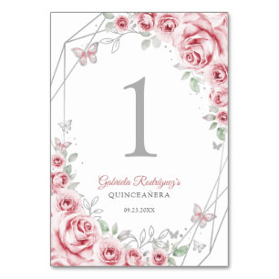 Roze Zilveren Bloemstuk Quinceanera Kaart