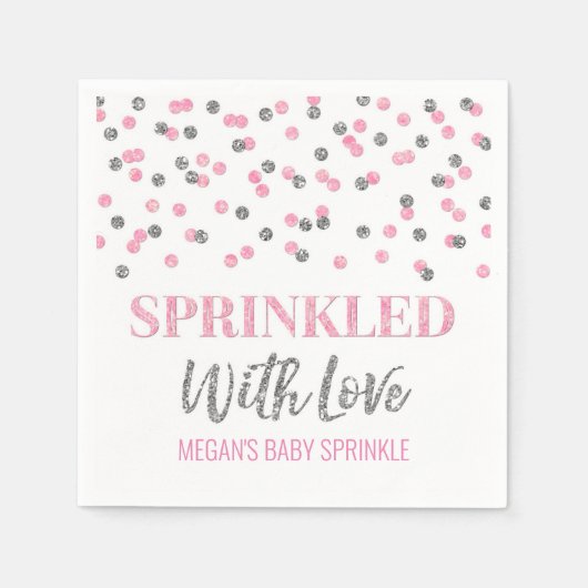 Roze zilveren Confetti bestrooid met liefde Servet (Voorkant)