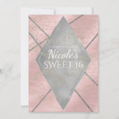 Roze Zilveren Diamant Glam Sweet 16 ELKE PARTY Fee Kaart (Voorkant)