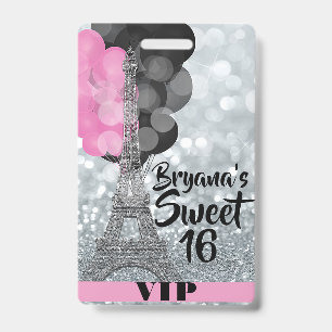 Roze Zilveren Eiffeltoren Ballonnen VIP Pas Badge