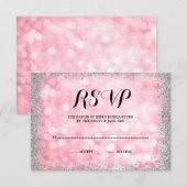 Roze Zilveren Faux Glitter Lights RSVP (Voorkant / Achterkant)