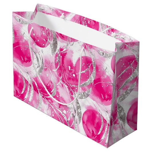 Roze Zilveren Glamour Abstracte Cirkels Verjaardag Groot Cadeauzakje (Achterkant Gekanteld)
