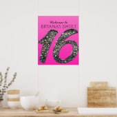 Roze & Zilveren Glitter 16 Zestien Feest Poster (Keuken)