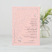 Roze Zilveren Glitter Diagonale Confetti Bat Mitsw Kaart (Staand voorkant)