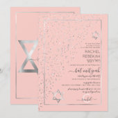 Roze Zilveren Glitter Diagonale Confetti Bat Mitsw Kaart (Voorkant / Achterkant)