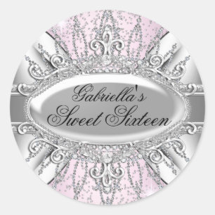 Roze & Zilveren Glitter Diamant Sweet 16 Sticker