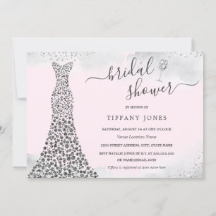 Roze Zilveren Glitter Diamanten Trouwjurk Bruidsbe Kaart