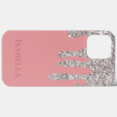 Roze Zilveren Glitter Drips Gepersonaliseerd Monog Case-Mate iPhone Case (Achterkant (horizontaal))