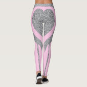 Roze Zilveren Glitter Hart Butt Activewear Leggings (Achterkant)