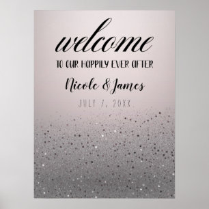 Roze Zilveren Glitterende Bruiloft Welkom Bord Poster