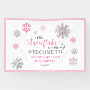 Roze Zilveren Glitterende Sneeuwvlok Winter Baby S Spandoek