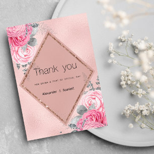 Roze zilveren glitters pioen bloemige Dank je Kaart