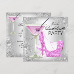 Roze Zilveren Hoge Hak Schoenen Bachelorette Feest Kaart