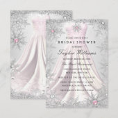 Roze Zilveren Juweel Sneeuwvlok Bruiloft Feest Jur RSVP Kaartje (Voorkant / Achterkant)