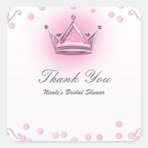 Roze & Zilveren Kroon Feest Confetti Favor Vierkante Sticker