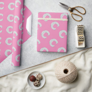 Roze zilveren letter C Cadeaupapier
