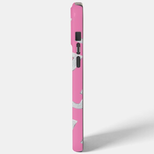 Roze zilveren letter J Case-Mate iPhone Case (Achterkant / Links)