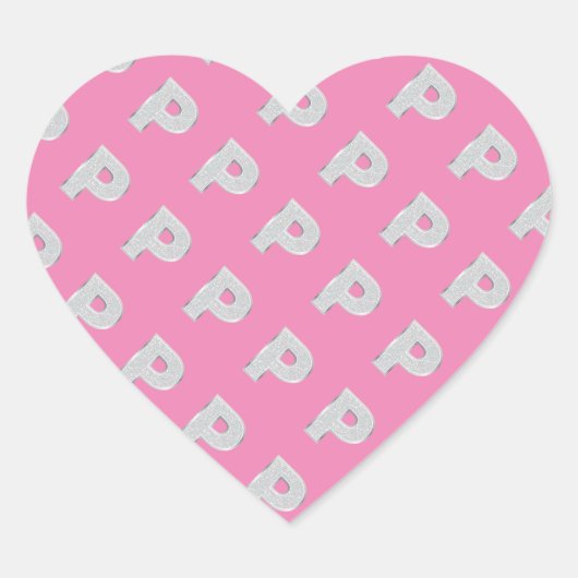 Roze zilveren letter P Hart Sticker (Voorkant)