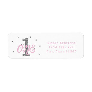 Roze Zilveren Meisje EEN 1e Verjaardagsfeest Uitno Etiket
