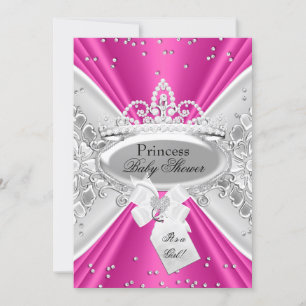 Roze Zilveren Prinsessen Tiara Baby Shower Uitnodi Kaart