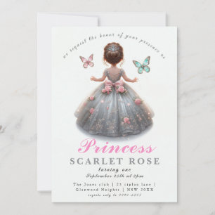 Roze zilveren prinsessenjurk Sprookjes verjaardags Kaart