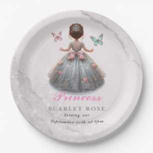 Roze zilveren prinsessenjurk Sprookjesverjaardagsf Papieren Bordje