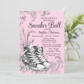Roze Zilveren Sneaker Bal Kaart (Staand voorkant)