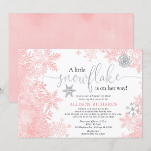 Roze zilveren sneeuwvlok Shower per post baby show Kaart