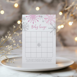 Roze zilveren sneeuwvlokken baby shower bingogame