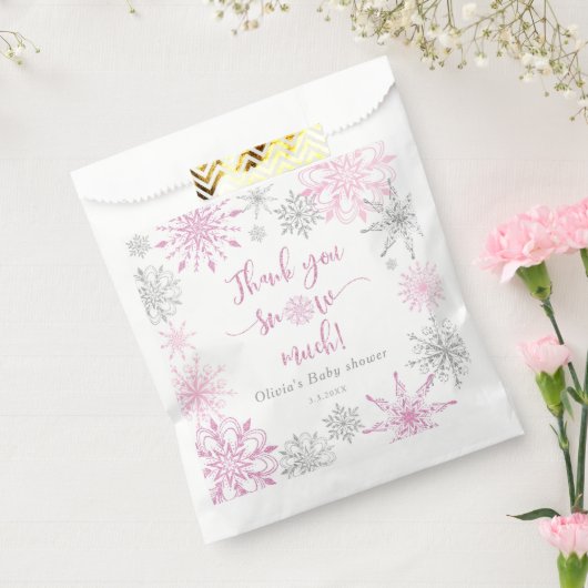 Roze zilveren sneeuwvlokken Dank u sneeuw veel Bedankzakje (Gezegeld)