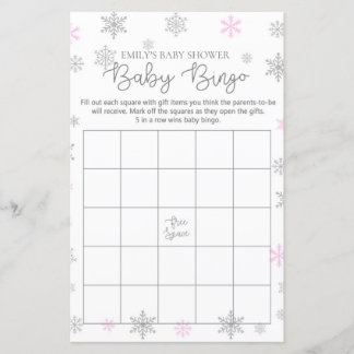 Roze, zilveren, sneeuwvlokvormig Baby shower Game,