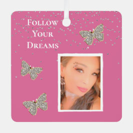 Roze zilveren Sparkle Butterflies op uw foto Metalen Ornament