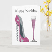 Roze, Zilveren Sparkle Kurkentrekker Stiletto Art Kaart (Gele Bloem)