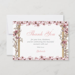 Roze Zilveren Tiara Bloemige Quinceañera Bedankkaart