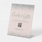 Roze Zilveren Trouwkaarten Cadeaus QR Code Reclamebord Met Voetstuk (Voorkant)