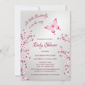 Roze Zilveren Vlinder | Meisje Baby Shower Kaart