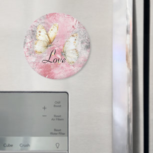 Roze Zilveren Vlinders Liefde Magneet