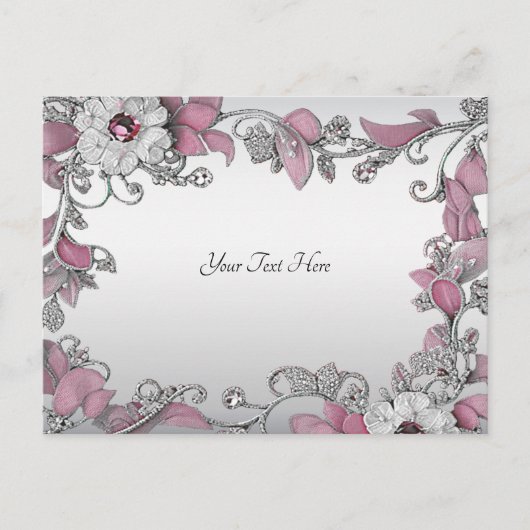 Roze Zilveren Witte Bloemen Briefkaart (Voorkant)