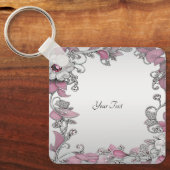 Roze Zilveren Witte Bloemen Sleutelhanger (Voorkant)