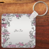 Roze Zilveren Witte Bloemen Sleutelhanger (Achterkant)