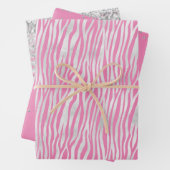 Roze Zilveren Zebra Gift Labels Inpakpapier Vel (In situ)
