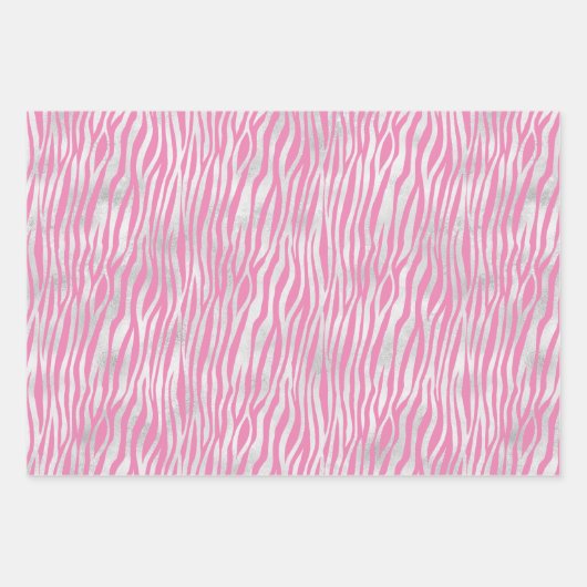 Roze Zilveren Zebra Gift Labels Inpakpapier Vel (Voorkant)