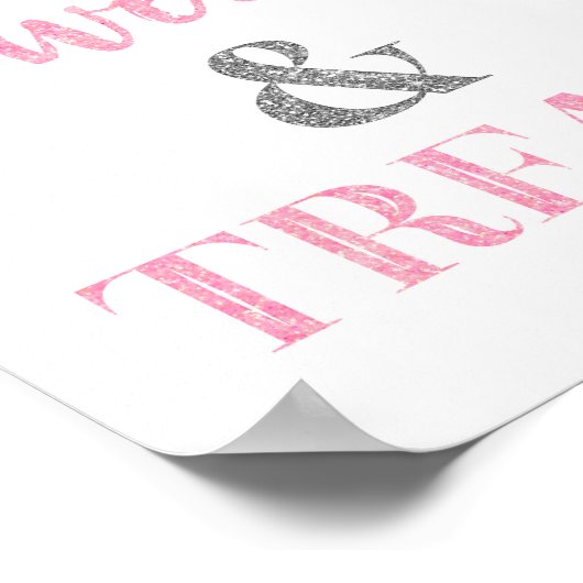 Roze zilveren zoet en behandelde desserttabel poster (Hoek)