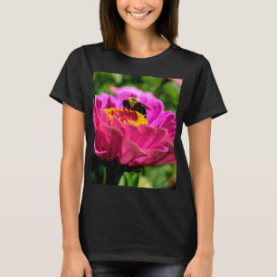 Roze zink met hommel, roze bloemen, schattige bije t-shirt